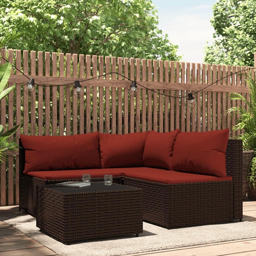 4 Piece Patio Lounge Set with Cushions Brown Poly Rattan,WeatherResistant Patio Lounge Set for Dining and Relaxation in The Garden Patio Furniture & Accessories, Outdoor Seating, 1