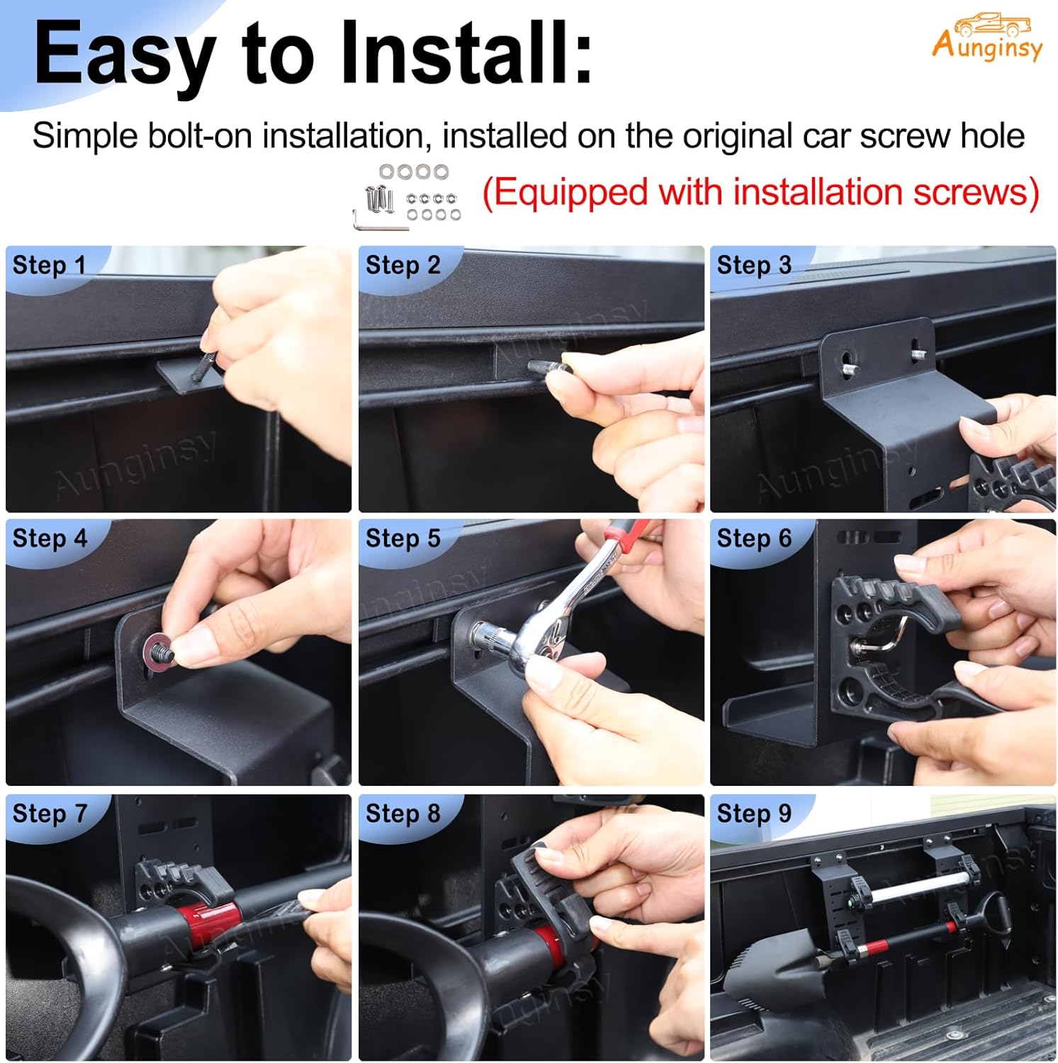 Aunginsy Bed Rail Mount Brackets Compatible with Toyota Tundra 2022-2025 Pickup Truck Bed Rail Track System Bed Rail Modular Accessory Mount for Shovels, Recovery Boards, Fuel Cans & Other Accessories