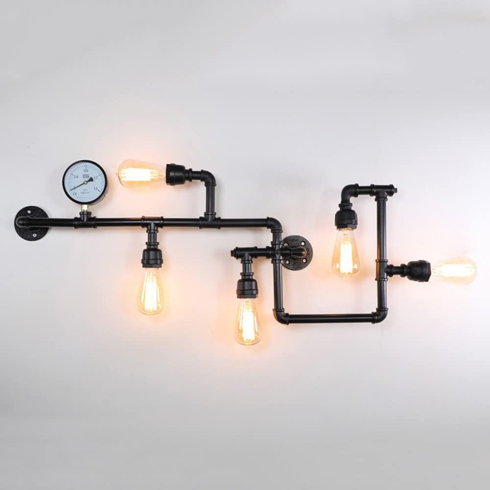 Industrial Wall Light Water Pipe Wall Sconce Steampunk Wall Lamp 5-Way Sconces Wall Lighting Fixture Retro Hardwired Wall Lamps for Living Room Bar Farmhouse Wall Lights (Rust)