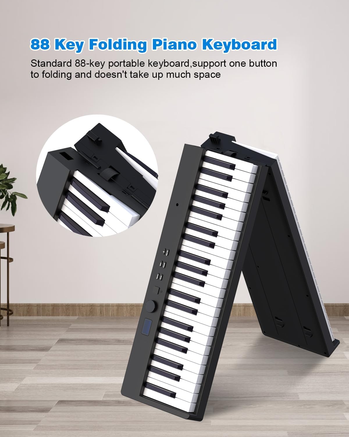 Folding Piano Keyboard 88 Key, Portable Piano Keyboard with Standard Semi Weighted Key, Foldable Piano Support Bluetooth/MIDI with Pedal, Speakers, Ideal for Beginner and Adult