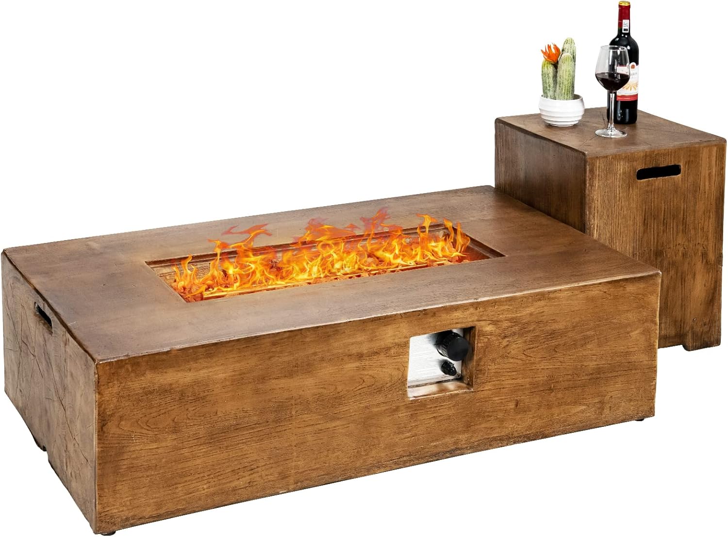 Giantex 2-Piece Propane Fire Pit Table Set with 20 Gallon Tank Side Table, 48 Inch x 27 Inch 50,000 BTU Rectangular Fire Table, Waterproof Cover, CSA Certified Outdoor Furniture for Patio, Garden