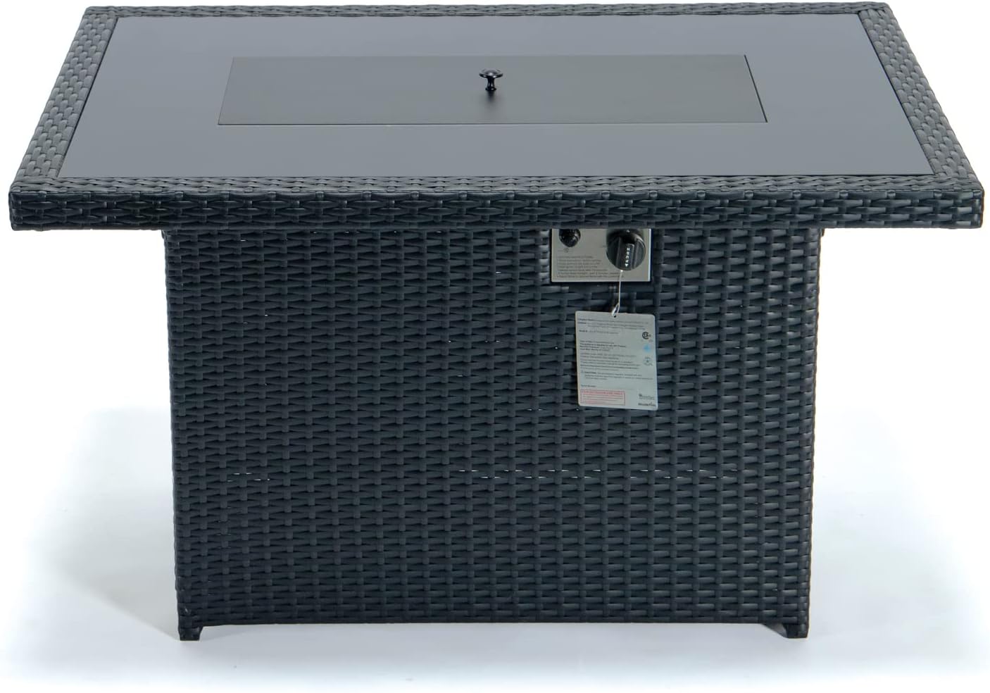 Maykoosh Outdoor Fire Pit Table - Propane Patio Heater with Lid & Crystal Stones - Modern Wicker Design