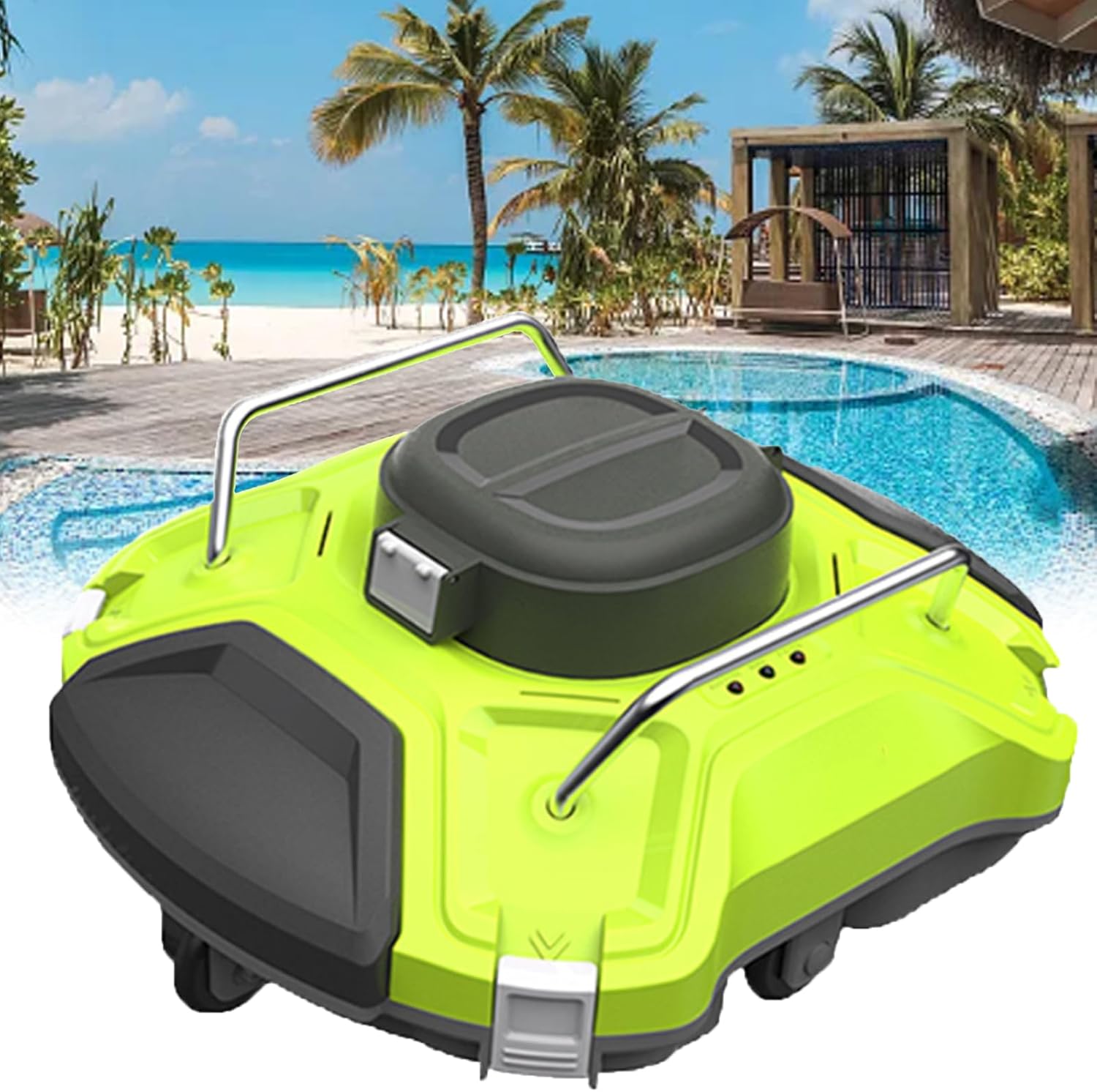 Automatic Robotic Pool Cleaner, Cordless Pool Vacuum Swimming Pool Cleaning Robot White, with Intelligent Navigation, for Above In Ground Pools