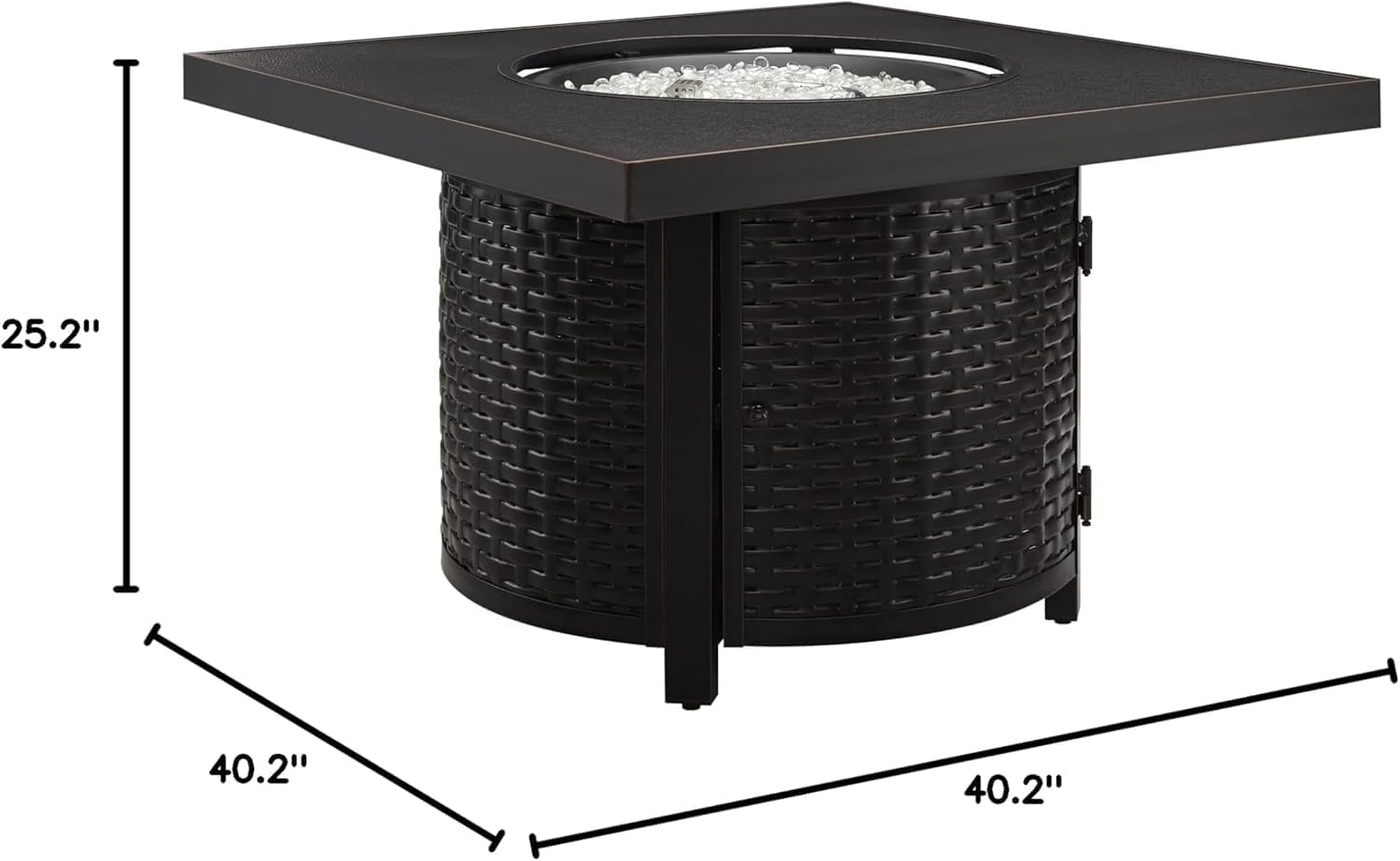 Square LPG/NG Gas Fire Pit Table 55K BTU w/Burner Lid, Cover, Fire Glass #65156