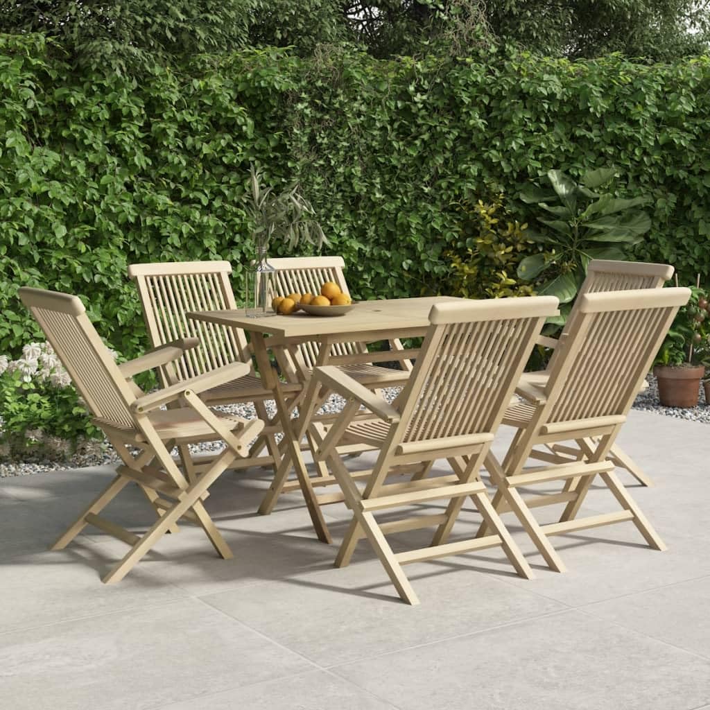 7 Piece Patio Dining Set Gray Solid Wood Teak,Teak Wood Folding Garden Dining Set for Outdoor Relaxation and Dining Patio Furniture Sets, Outdoor Furniture Sets