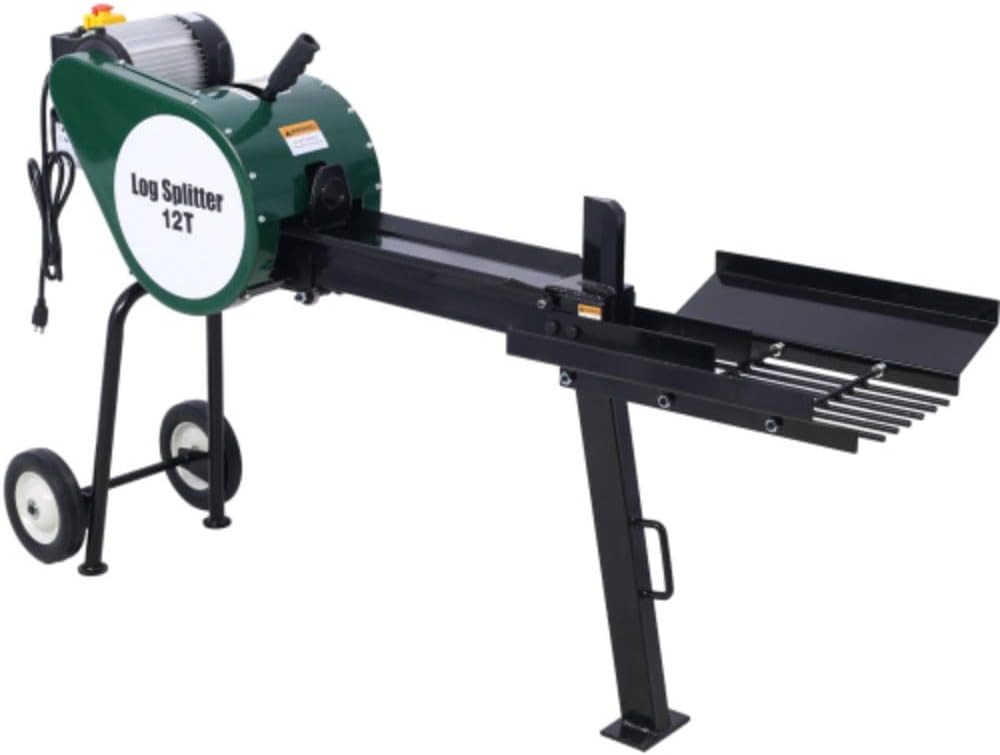 Double Flywheel Electric Log Splitter, One Size, Auto Return 20in 12 Ton Hotizontal 2hp 16a