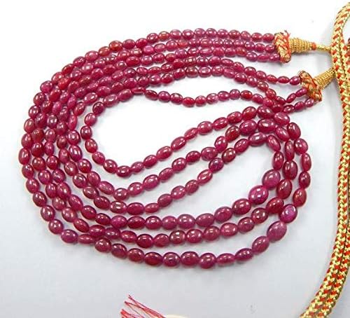 3 strand 5x9 mm 22'' natural pink ruby oval shape smooth beads necklace