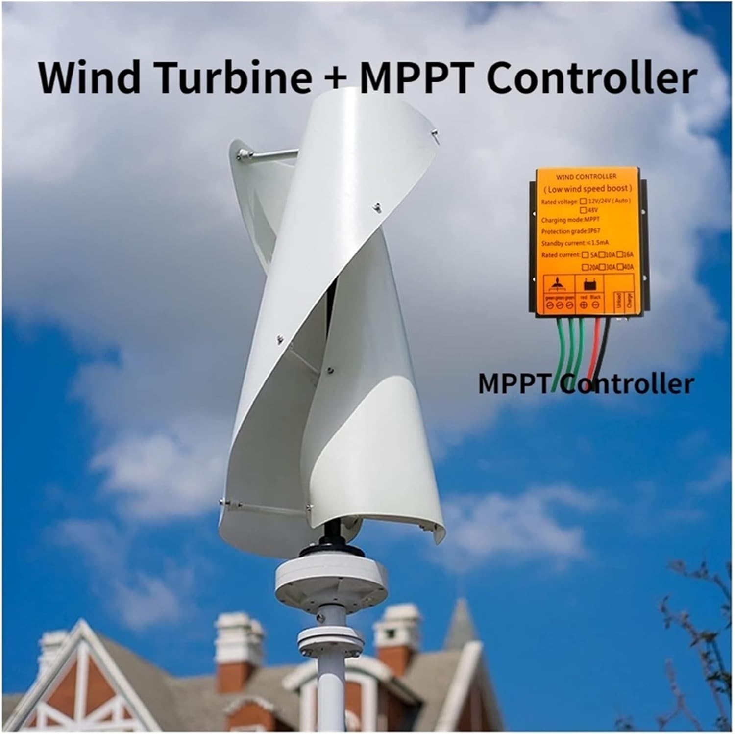 Wind Turbine Generator, 10KW Wind Turbine Generator Vertical Turbine Alternative Free Energy Windmill 24V 48V 96V Hybrid Controller For Homeuse for Marine, RV, Home(Green,48V)