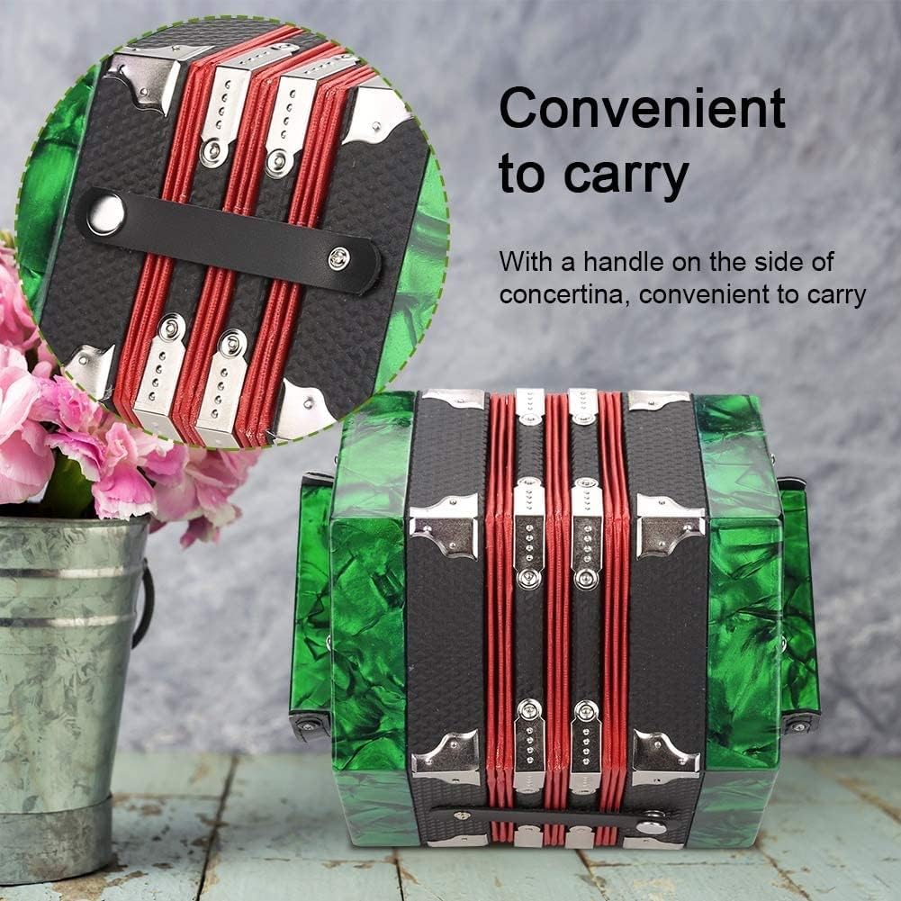 Professional Accordion Concertina With 20 Buttons, With Carrying Bag And Adjustable Hand Strap, For Daily Practice Stage Performance(Green)