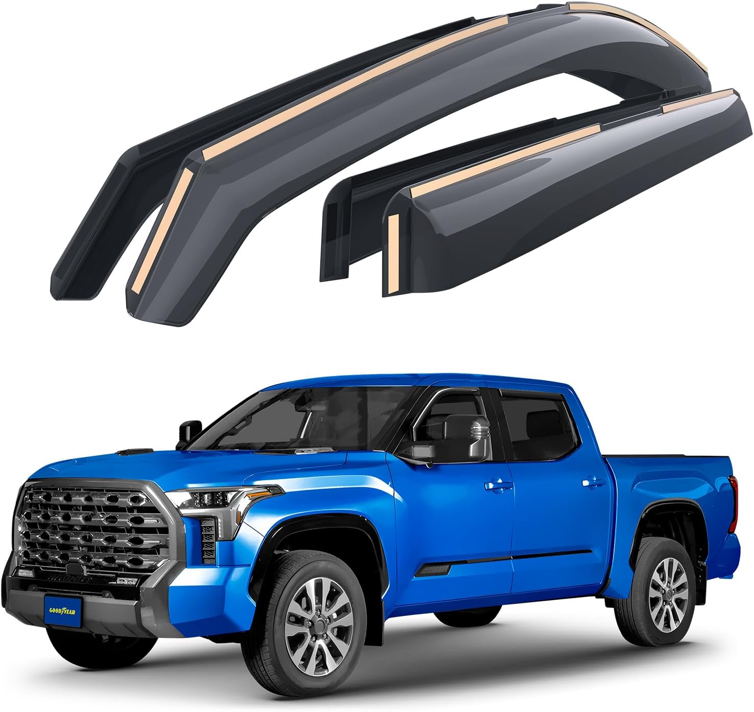 Goodyear Shatterproof in-Channel Window Deflectors for Toyota Tundra 2022-2026 CrewMax, Rain Guards, Window Visors for Cars, Vent Deflector, Car Accessories, 4 pcs - GY007965