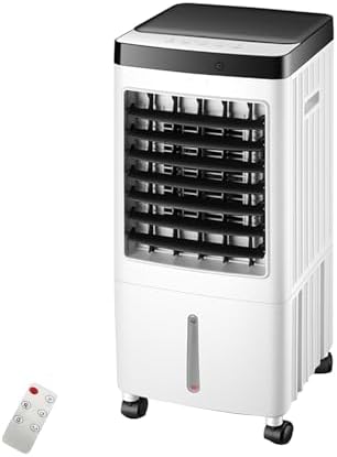 Portable Air Conditioner, 10L Evaporative Cooler with Remote Control, Adjustable Wind Speeds - Perfect for Bedrooms, Living Rooms & Outdoor Use, Energy-Efficient White Design