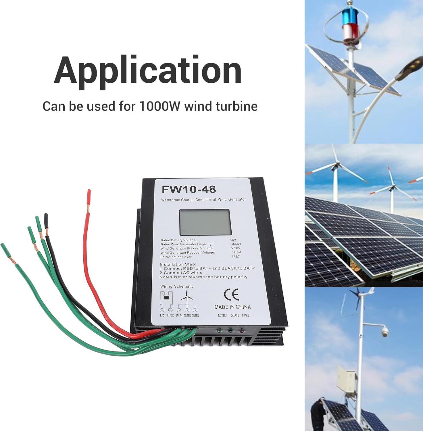 SIXRUN 48V Wind Turbine Charge Controller, IP67 Water for 1000W Generator, Thunder Prevention, Protection, Suitable for Wind Turbine Braking and Recovery