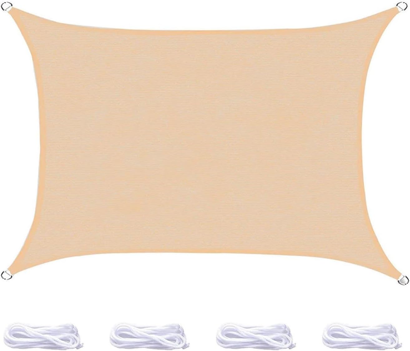 Sun Shade Sail Rectangle, Outdoor Waterproof UV Block Sunshade Canopy with 4 Ropes(Bisque,13.2 x 23')