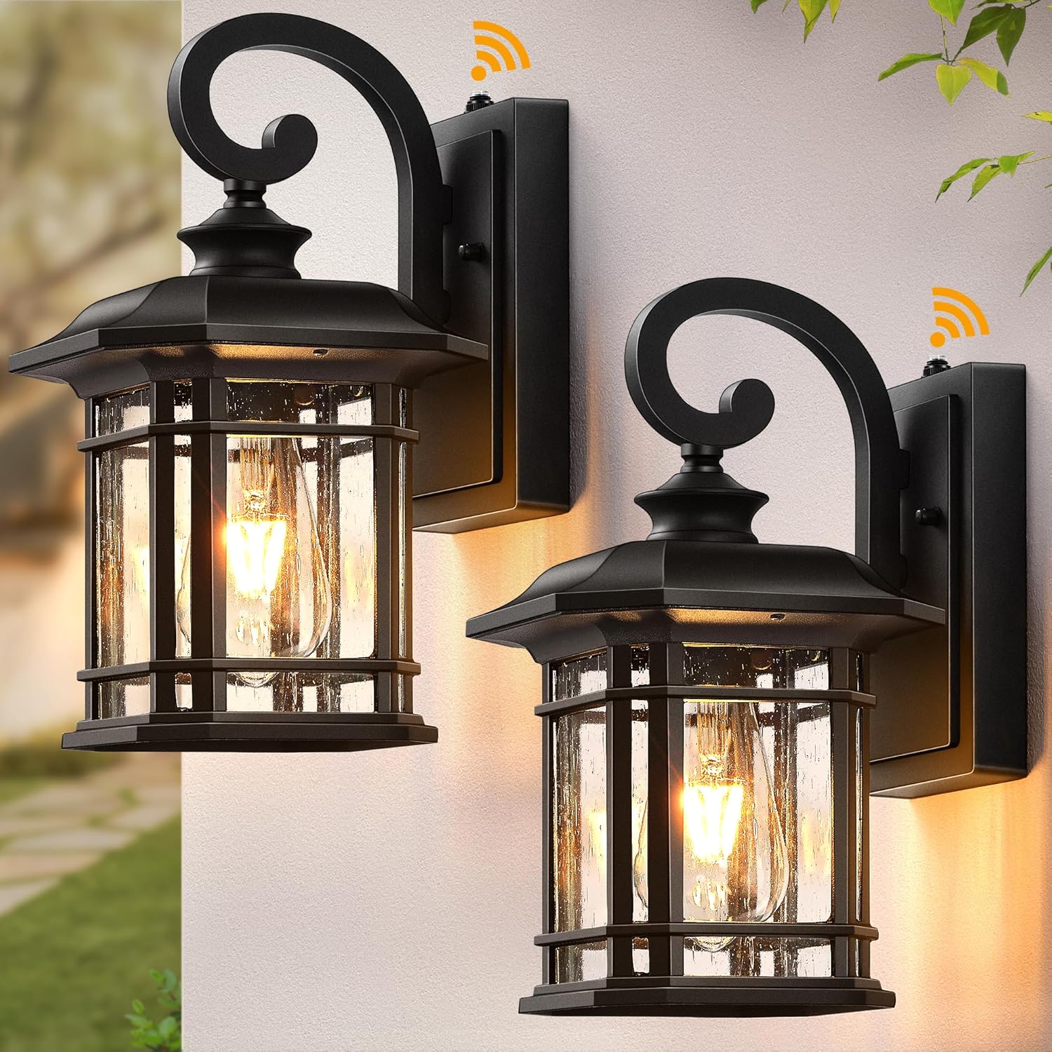 VIANIS Black Outdoor Light Fixture Dusk to Dawn, 2 Pack Porch Lights Outdoor, Exterior Lighting Fixtures with Seed Tempered Glass, Outside Lights for House, Garage, Doorway, Patio