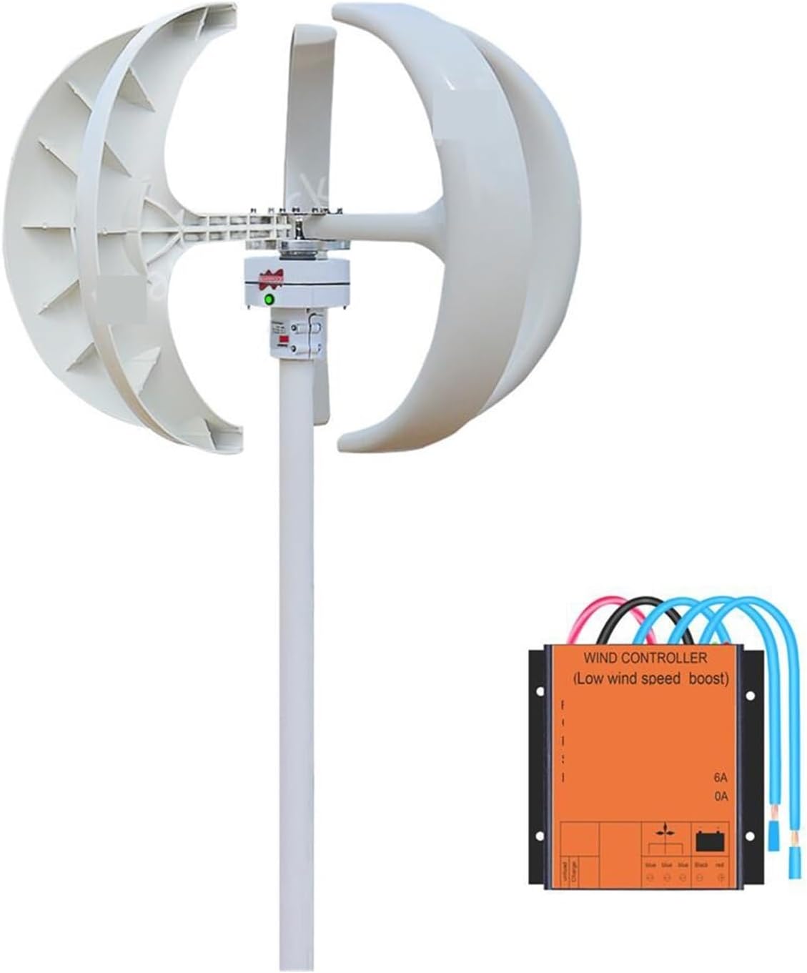 High Efficiency Wind Turbine Generator with Wind MPPT Controller 400W 12V 24V Household Small Vertical Lantern Wind Generator Low Starting Speed for Home(White,24V)