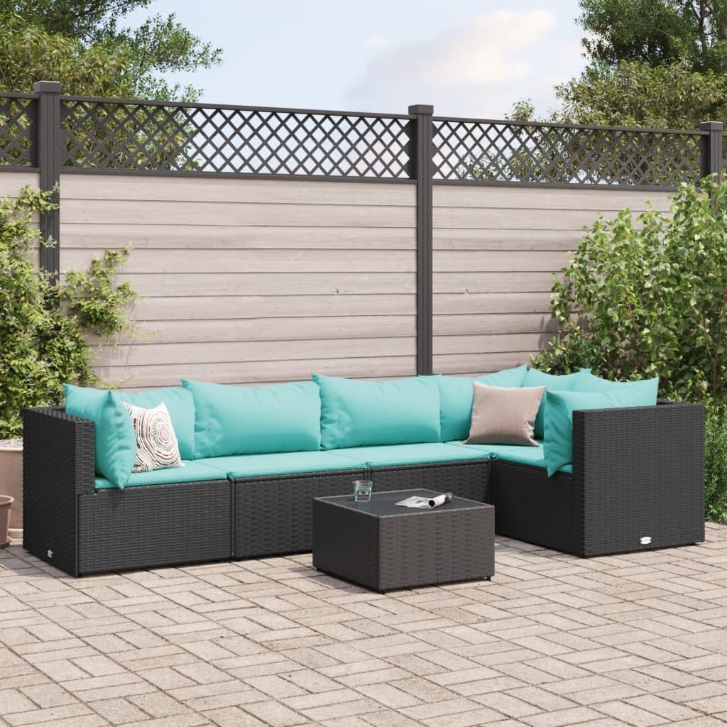 Furniture Sets 6 Piece Patio Lounge Set with Cushions Black Poly Rattan,Durable Patio Lounge Set with Modular Design and Weather Resistant Construction Garden Conversation Sets