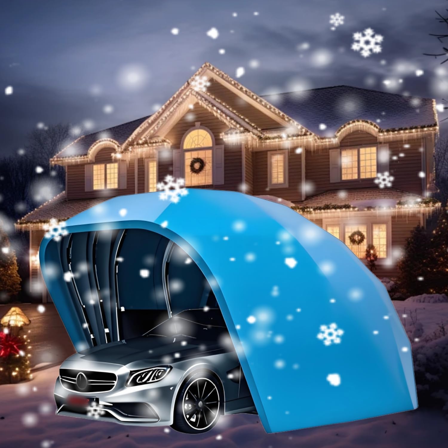 Heavy Duty Car Tent, Stainless Steel Foldable Telescopic Hydraulic Carport, Premium Fully Enclosed Car Shelter for Backyard, Garden, Outdoor, Blue,Fullyautomatic,6.4 * 2.8 * 2.65m