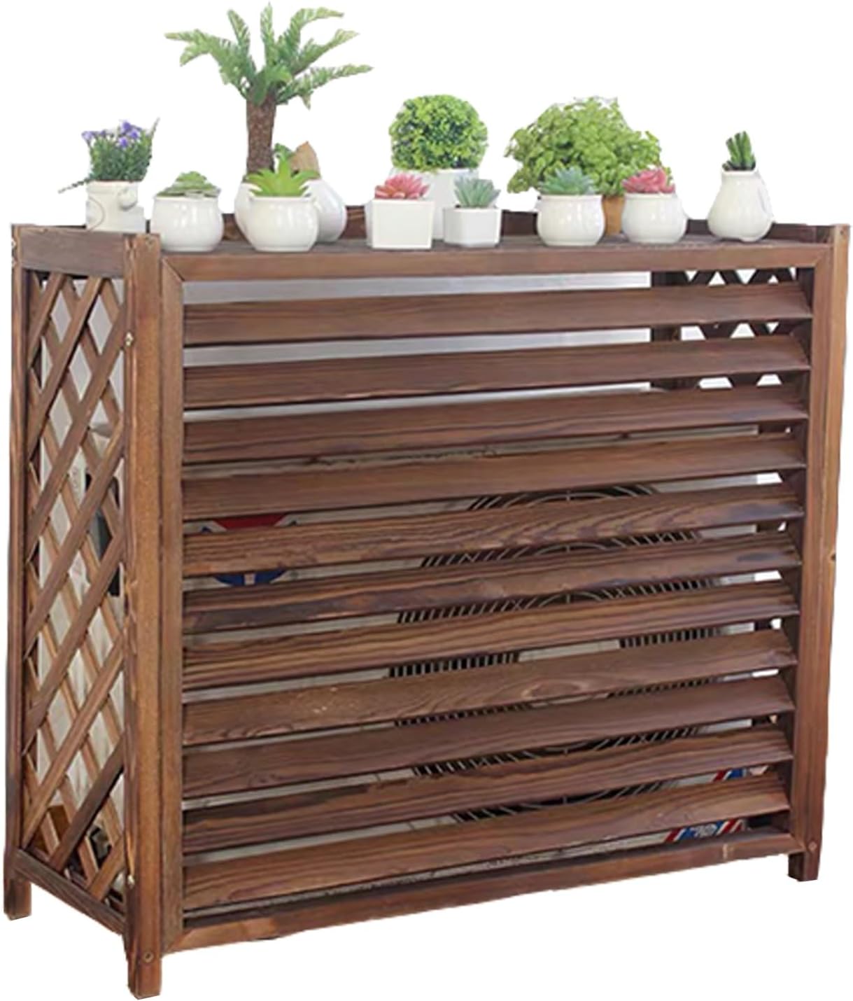 Air Conditioner Cover Wood Ac Covers for Outside Decorative Ac Unit Cover Air Conditioner Covers for Outside Heat Pump Cover HVAC Cover Brown B