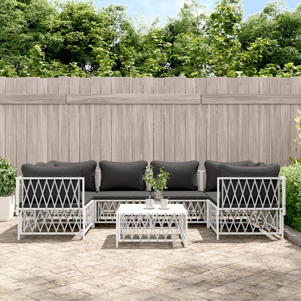 7 Piece Patio Lounge Set with Cushions White Steel,Comfortable Patio Lounge Set with Durable Woven Fabric and Sturdy Steel Frame Patio Furniture Sets, Outdoor Furniture Sets