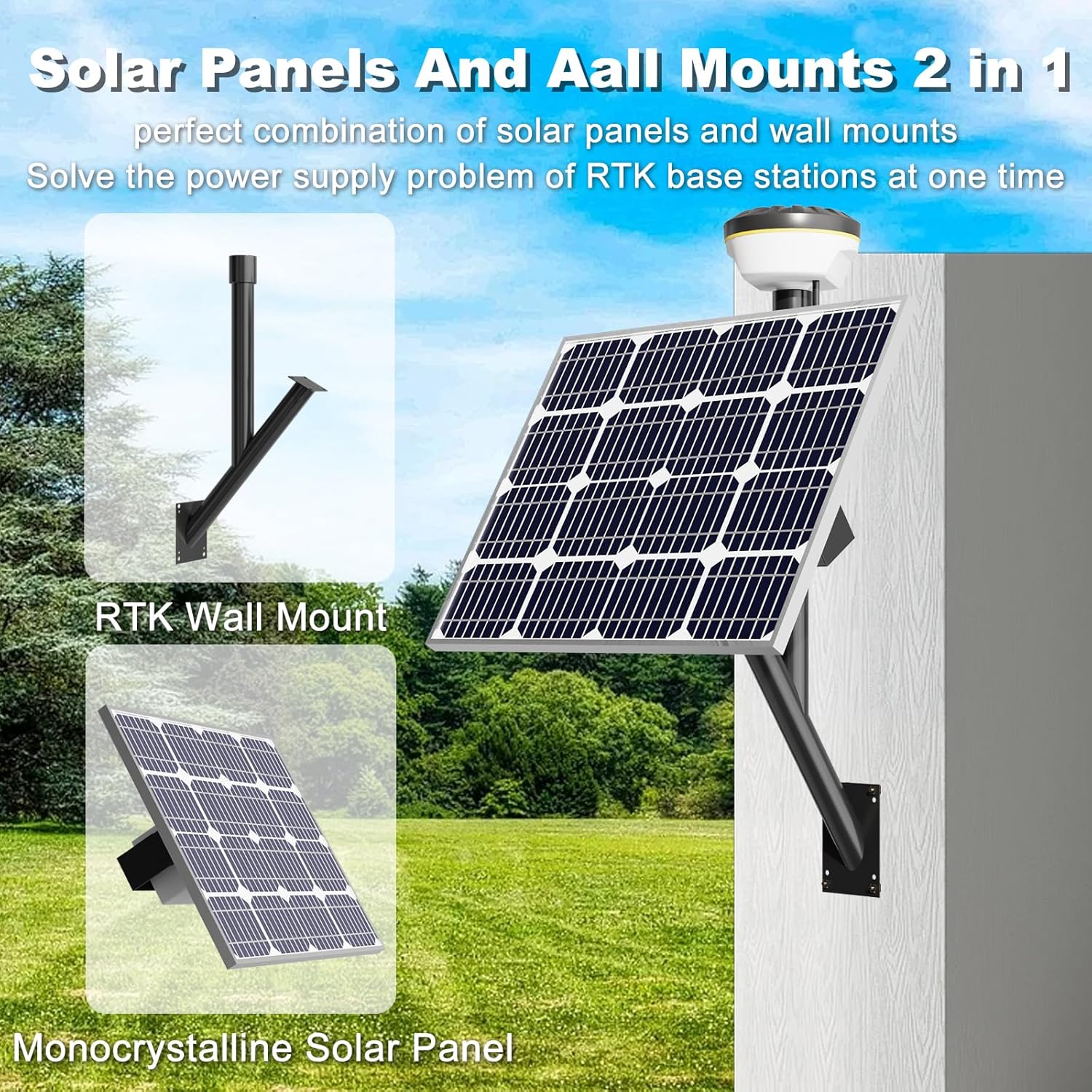 Solar Panel Wall Mount Kit Equipped with 12V Battery Pack, Outdoor Waterproof, for Mammotion Luba 2 AWD Series, YUKA 1000 & 2000, YUKA 1500(2024) & YUKA 2000(2024)(2-Pin Plug)