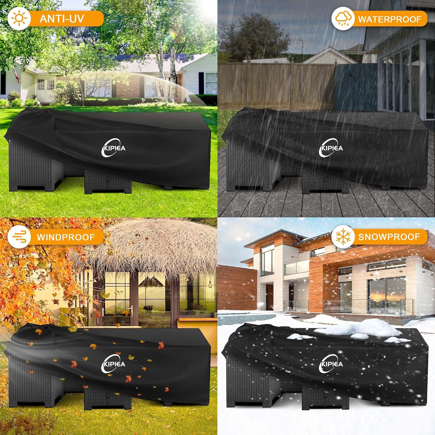 Kipiea 600D Patio Furniture Covers Waterproof Winter, Heavy-Duty Outdoor Furniture Covers for Table & Chairs with Windproof, Outdoor Sofa Cover, Anti UV, No Tears, No Fading (98