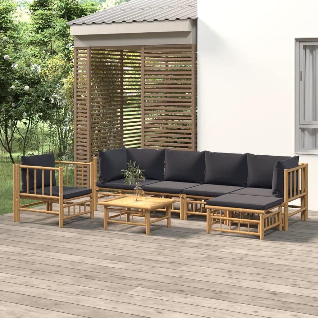 7 Piece Patio Lounge Set with Dark Gray Cushions Bamboo,Naturally-derived Bamboo Patio Lounge Set: Comfort and Style for Your Outdoor Space Furniture Sets for Patio, Lawn & Garden