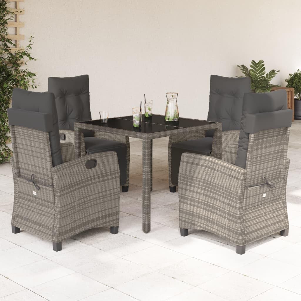 5 Piece Patio Dining Set with Cushions Gray Poly Rattan Garden Furniture