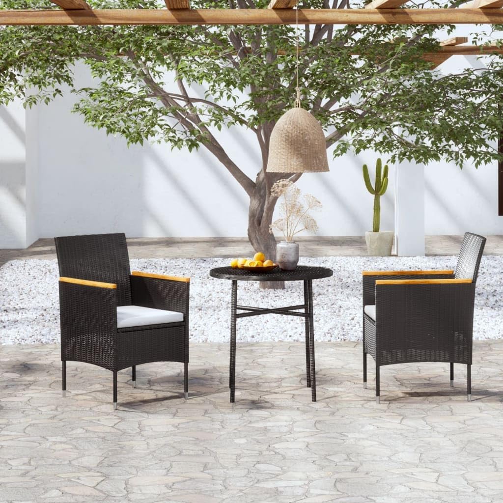 3 Piece Patio Dining Set Poly Rattan Black Garden Furniture