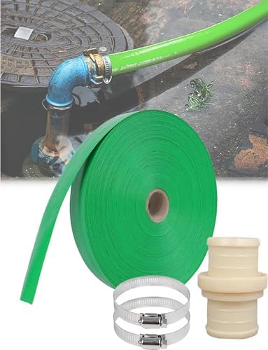 Lay-Flat Discharge Hose - 65mm Flat Water Pipe for Patio Pumps, Pond, Pool, Hot Tub Irrigation, Heavy-Duty, Durable, Flexible, Easy Storage