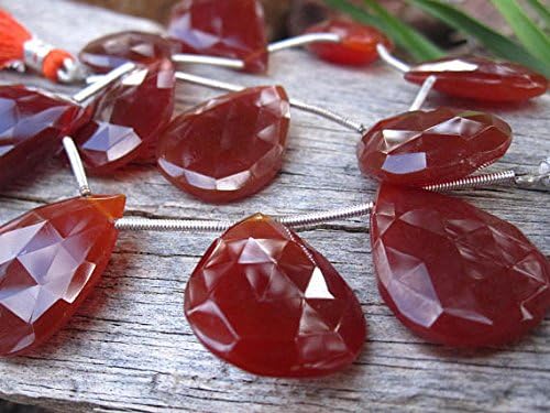 tomato chalcedony beads faceted teardrops large briolettes 24mm x 18mm