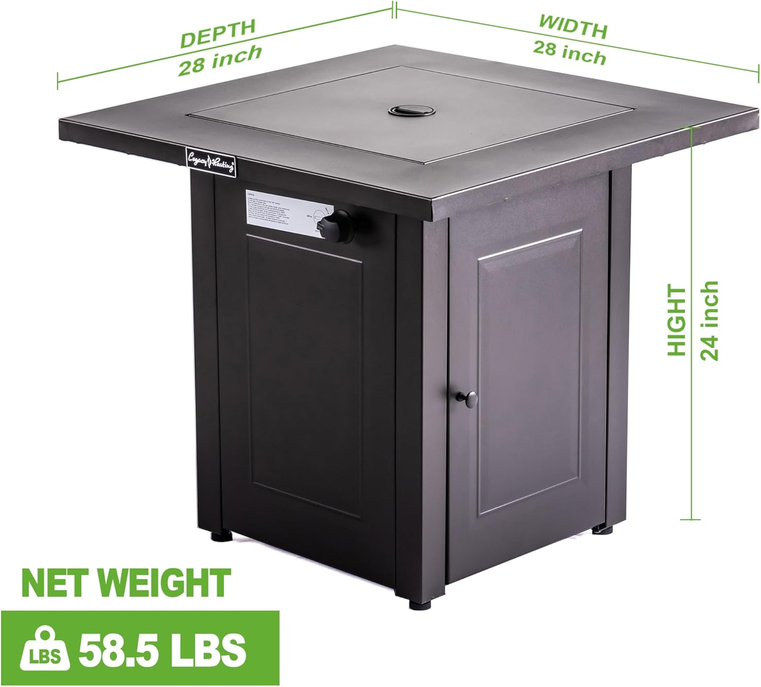 28 in Outdoor Propane Fire Pit Table 50000 BTU, Outdoor Square Gas Fire Pit with Easy Access Door, Rust-Resistant Steel, Brown Finish, for Patio and Backyard Heating with Lava Rocks and Lid