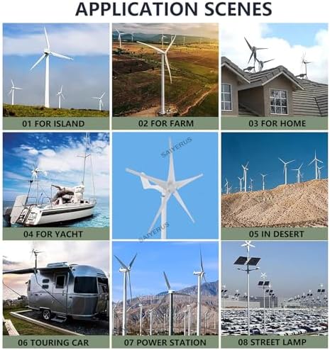 Wind Turbine Home Use Horizontal Generator Kits Blades with Controller12000W Wind Turbine Generator, Windmill Generator 12V/24V/48V Wind Turbine 5 Blade Wind with Controller, 3 Phase AC Gen