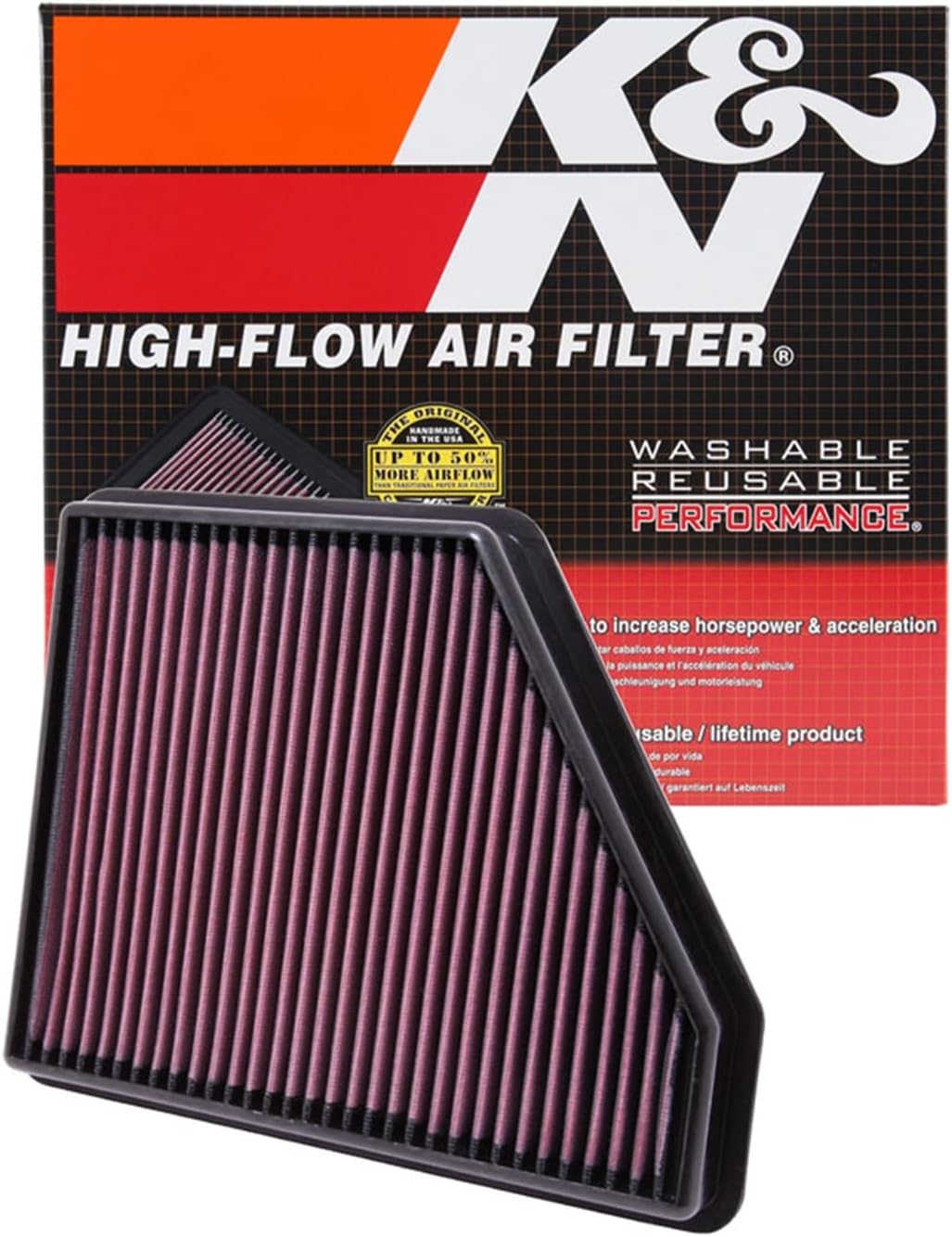 K&N High-Flow Original Lifetime Engine Air Filter: Increase Power: Premium, Washable: Compatible with 2010-2015 Chevrolet: Camaro, SS, ZL1, 33-2434