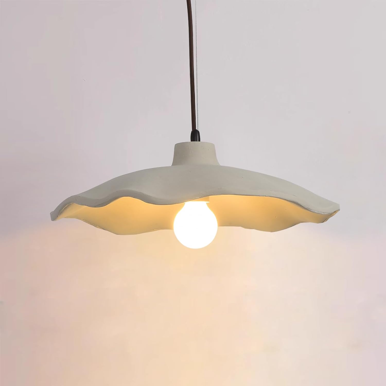 Concrete Lotus Flower Pendant Light Fixture Grey Cement Ceiling Hanging Lights Bedroom Chandelier Lamps Kitchen Island (Size:Diameter 40cm)
