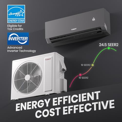 TOSOT 18,000 BTU 24.5 SEER2, Mini-Split Air Conditioner & Heater, Energy Star & Cold Climate Certified, Ductless Inverter AC Unit with WiFi, Supports ERV System, 208-230V, Aoraki Series, Black