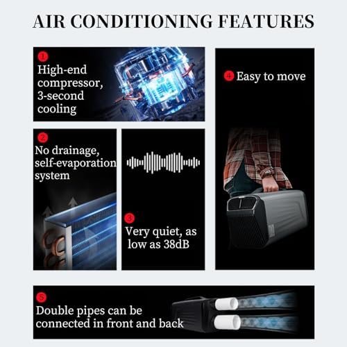 Portable Air Conditioners for Room & Outdoor, with Remote,Low Noise 38dB,Handle Design, Perfect for Tent, Garage A2/cold only