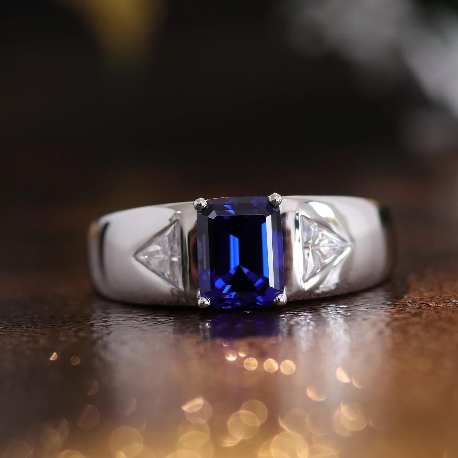 White Gold Wedding Band for Women, Vintage Engagement Ring Lab Created Sapphire Geometric Jewelry 9/14/18K Gold/Platinum Gift for Wife