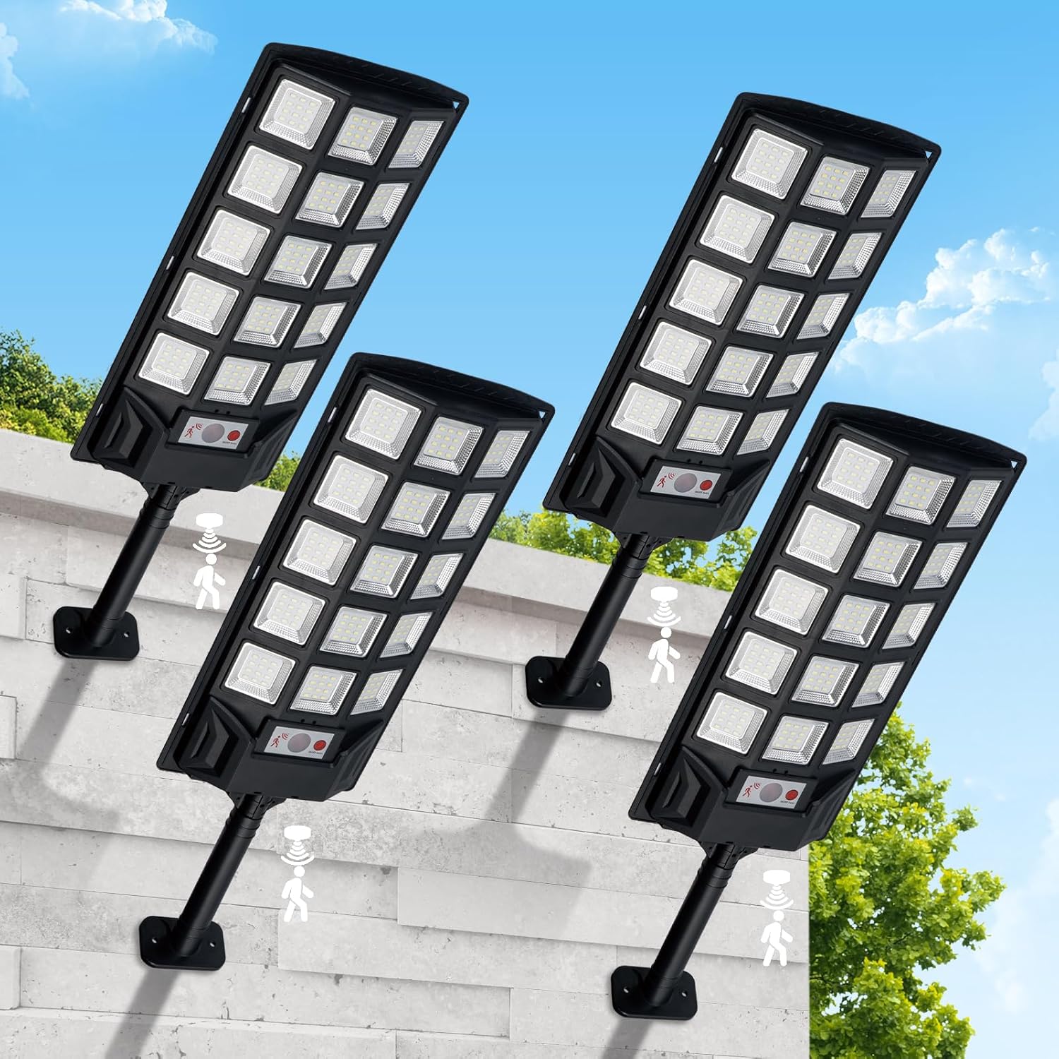 Solar Street Lights Outdoor Waterproof 4 Pack, 35000LM 6500K LED Parking Lot Lights, Dusk to Dawn Auto On/Off, Solar Flood Lights with Motion Sensor for Security, Yard Path Lighting