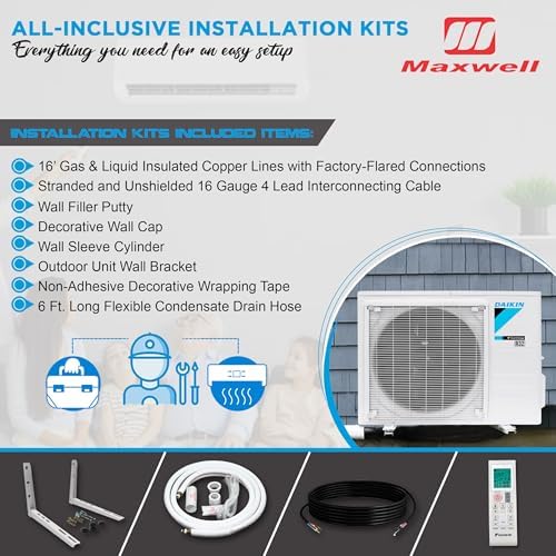 Daikin 9000 BTU 21 SEER2 Oterra R32 Series Ductless Mini-Split Air Conditioner with Installation Kit and Wall Bracket- 230V