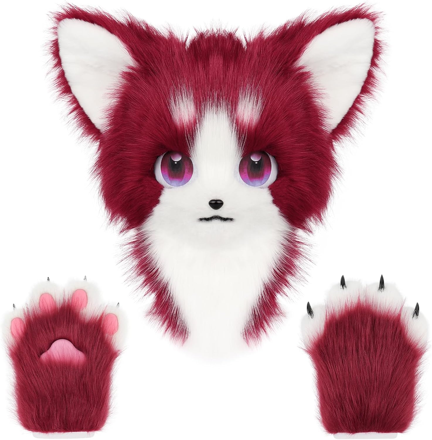Animal Cat Fursuit Head Mask Furry and Therian Paw Gloves Set for Halloween Cosplay Costume Accessories