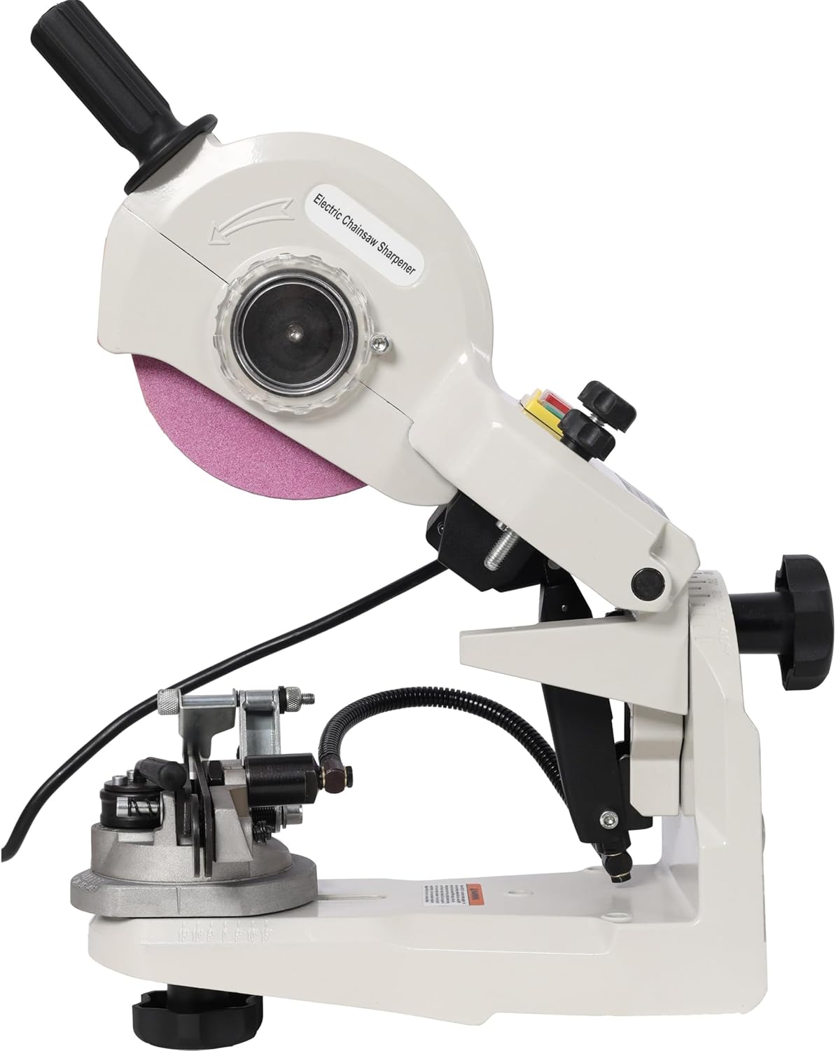 Bench Mounted Electric Chainsaw Sharpener Hydraulic Assist Saw Chain Grinder 120V 300W Universal Chain Saw Sharpening Machine Power Tool for Garage Workshop Logging Work Gray