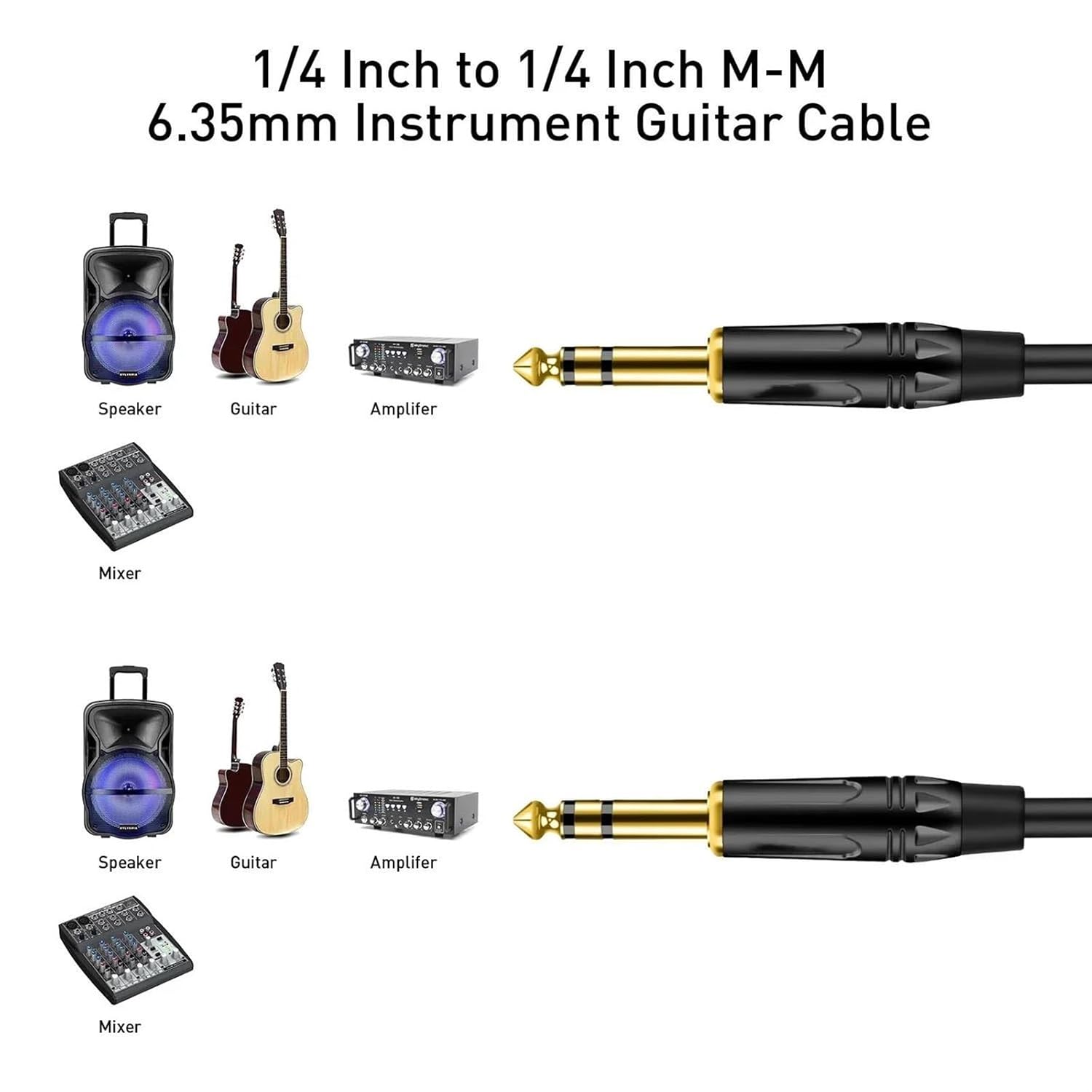 Guitar Audio Cable 6.5mm Guitar Cable Male to Male 1/4inch Stereo Cables for DJ Amp Cable for Amplifier Keyboard Mixer(PVC Coat,15m)