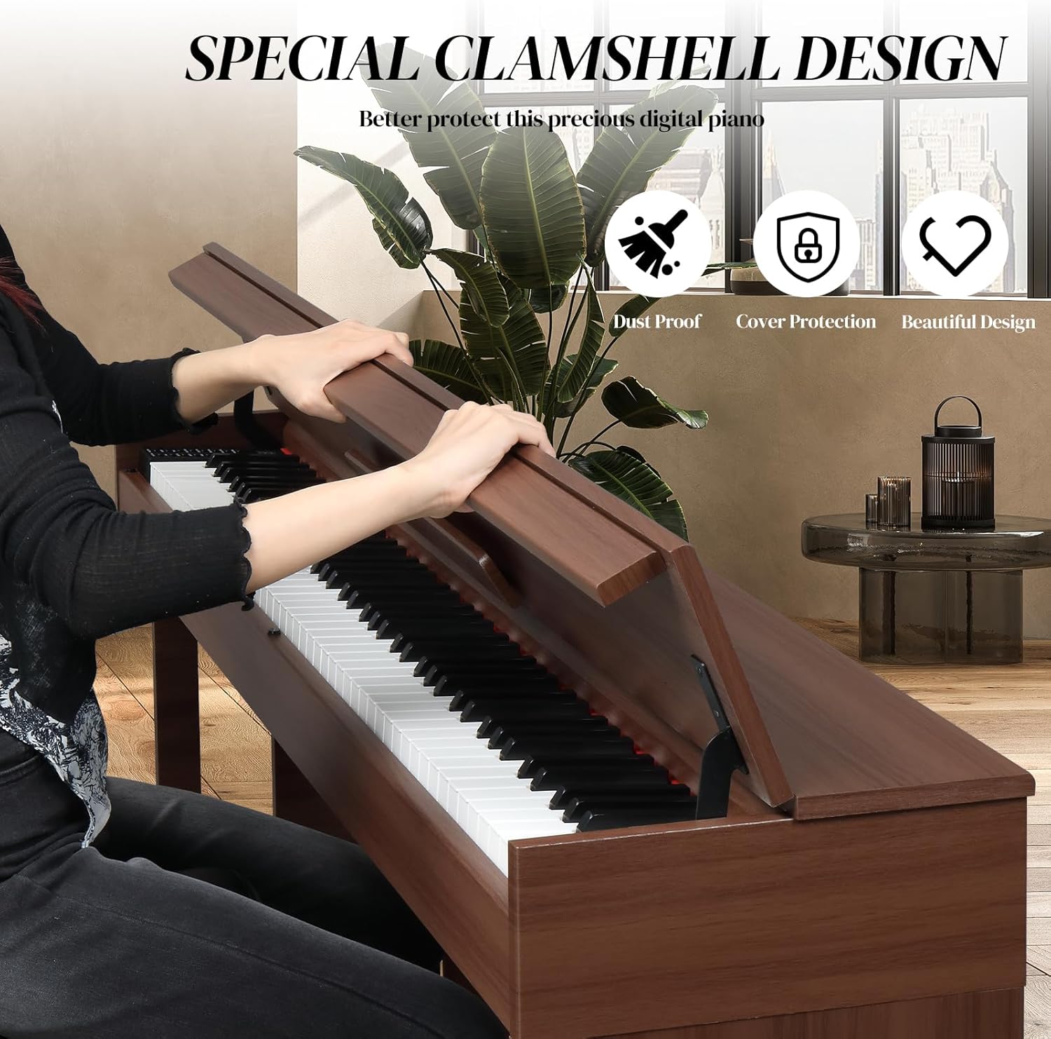 Ktaxon 88 Key Full Weighted Keyboard Piano Electric Keyboard Piano, Digital Piano with Professional 3 Pedal, 2 Stereo Speakers, MP3 Function, USB-MIDI and Unique Clamshell Design(Black Walnut)