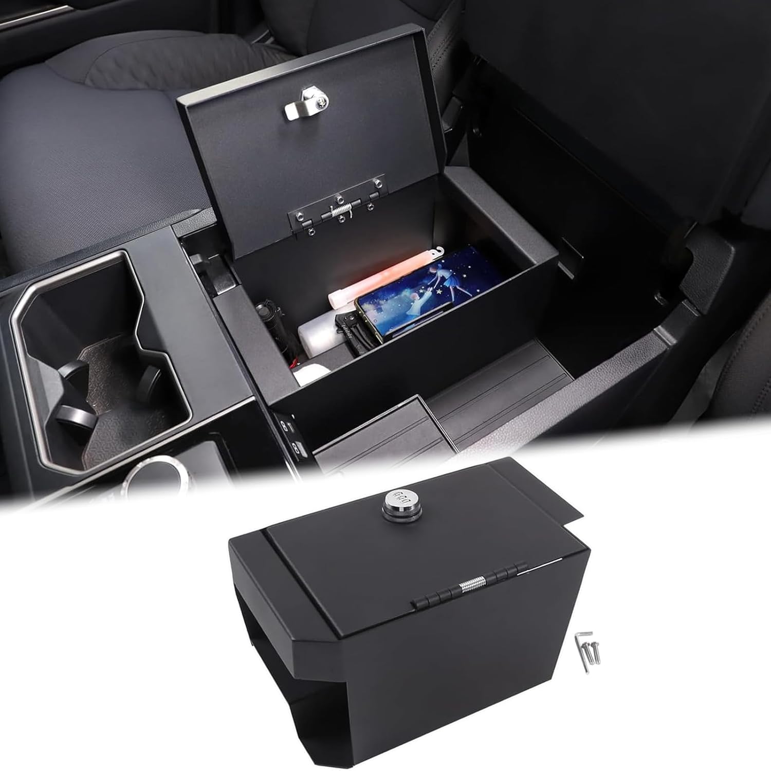 Aunginsy Car Center Console Lock Safe Box Armrest Storage Compatible with Toyota Tundra 2022-2025 Center Console Lock Box Armrest Security Organizer Tray with 3 Digit Combo Password Insert Accessories