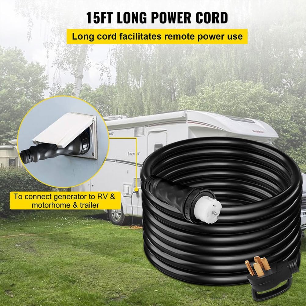 15 FT 50 Amp Generator Extension Cord, 4 Wire 6 Gauge STW 6/3+8/1 125V 250V Heavy Duty Generator Locking Power Cord N14-50P & SS2-50R & CS6364 Twist Lock Connectors