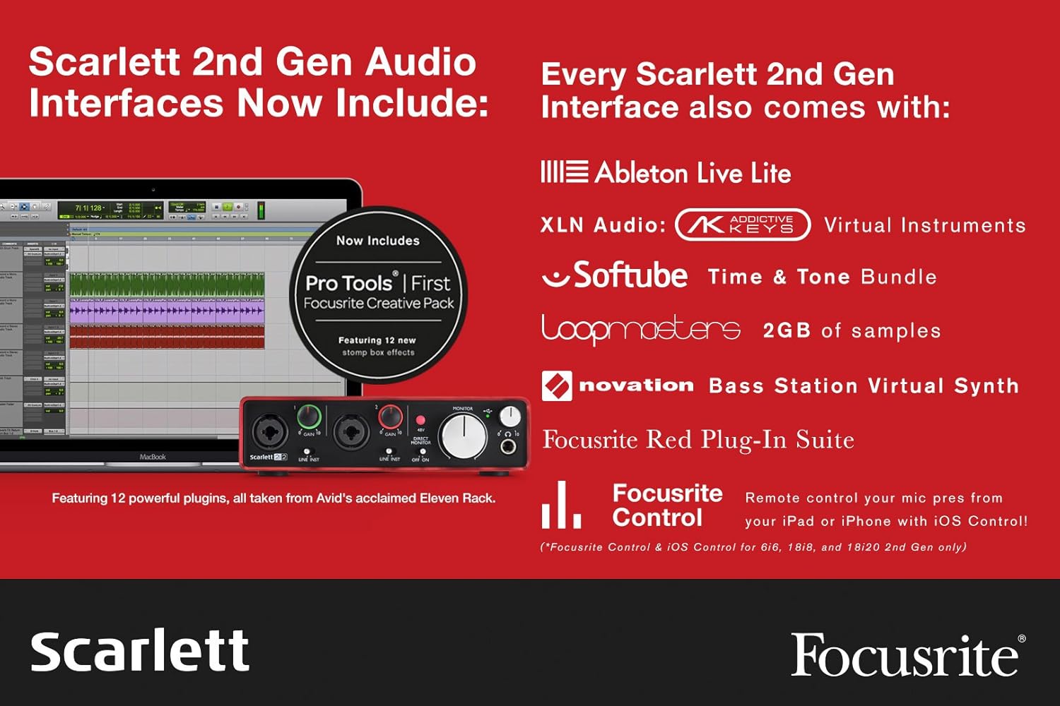Focusrite Scarlett 18i20 (2nd Gen) USB Audio Interface with Pro Tools | First, 18i20-8 Mic Pres (AMS-SCARLETT-18I20-2ND-GE)