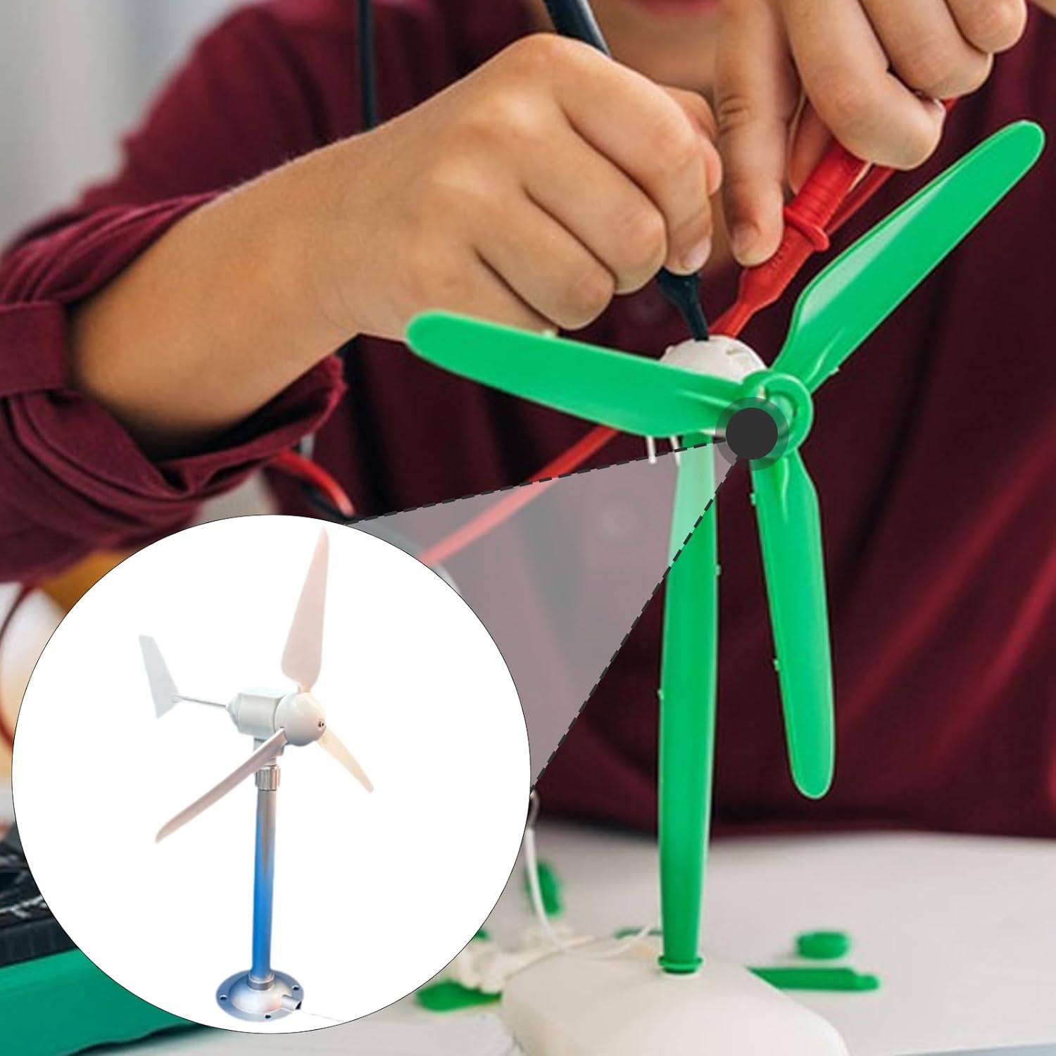 Fenteer Miniature Horizontal Small Wind Turbine 1-35V Professional Easy Installation Permanent Three Wind Turbine Model