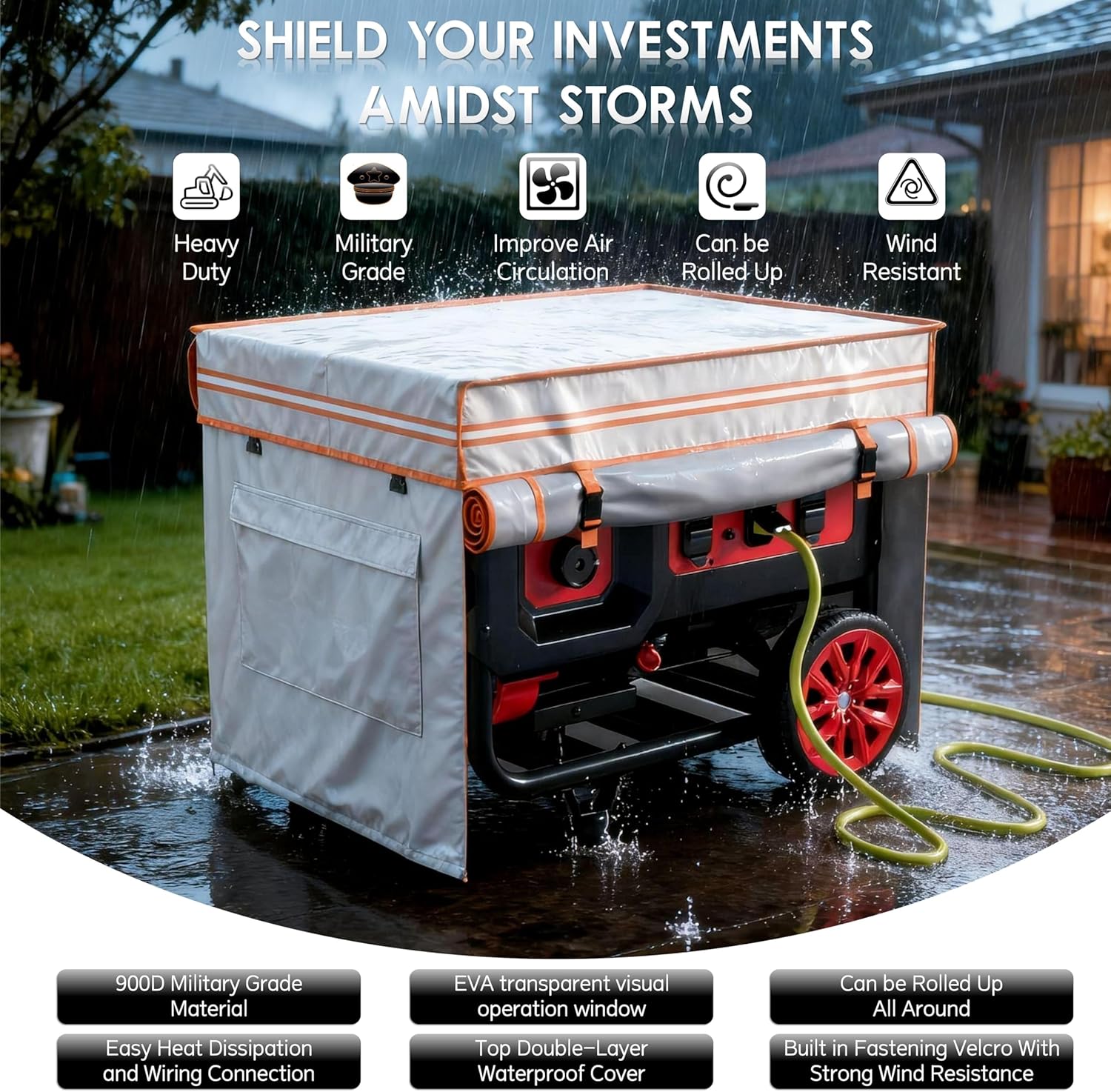 Generator Covers,Generator Covers While Running,38X28X27Inches,With Tool Bag and Operable Window,Top Can be Refuel,600D+210D Double-Layer Fabric,Suitable for 10000W+ Frame Generator