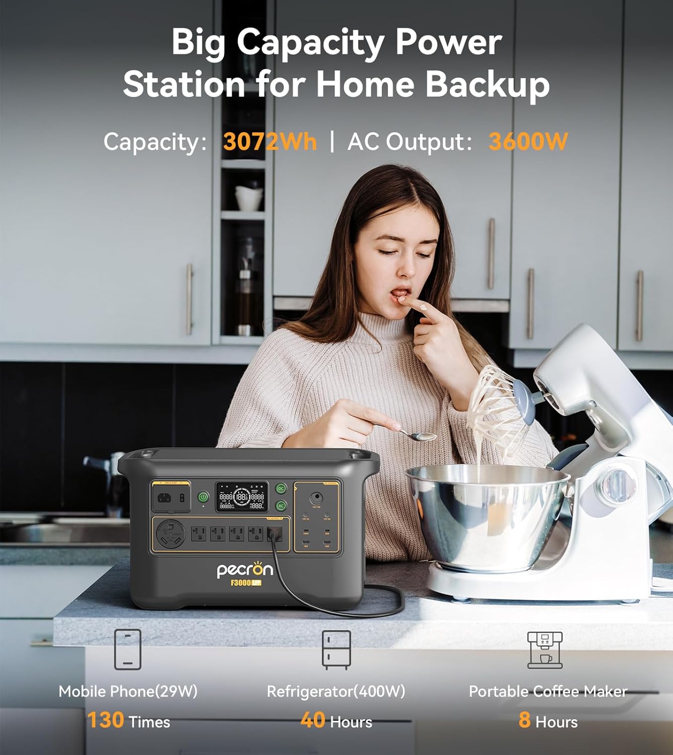 Pecron Portable Power Station F3000LFP with 3072Wh Extra Battery, 200W Solar Panel*3, 3072Wh Solar Camping Generator, 3600W Solar Generator for RV, Home Use, CPAP