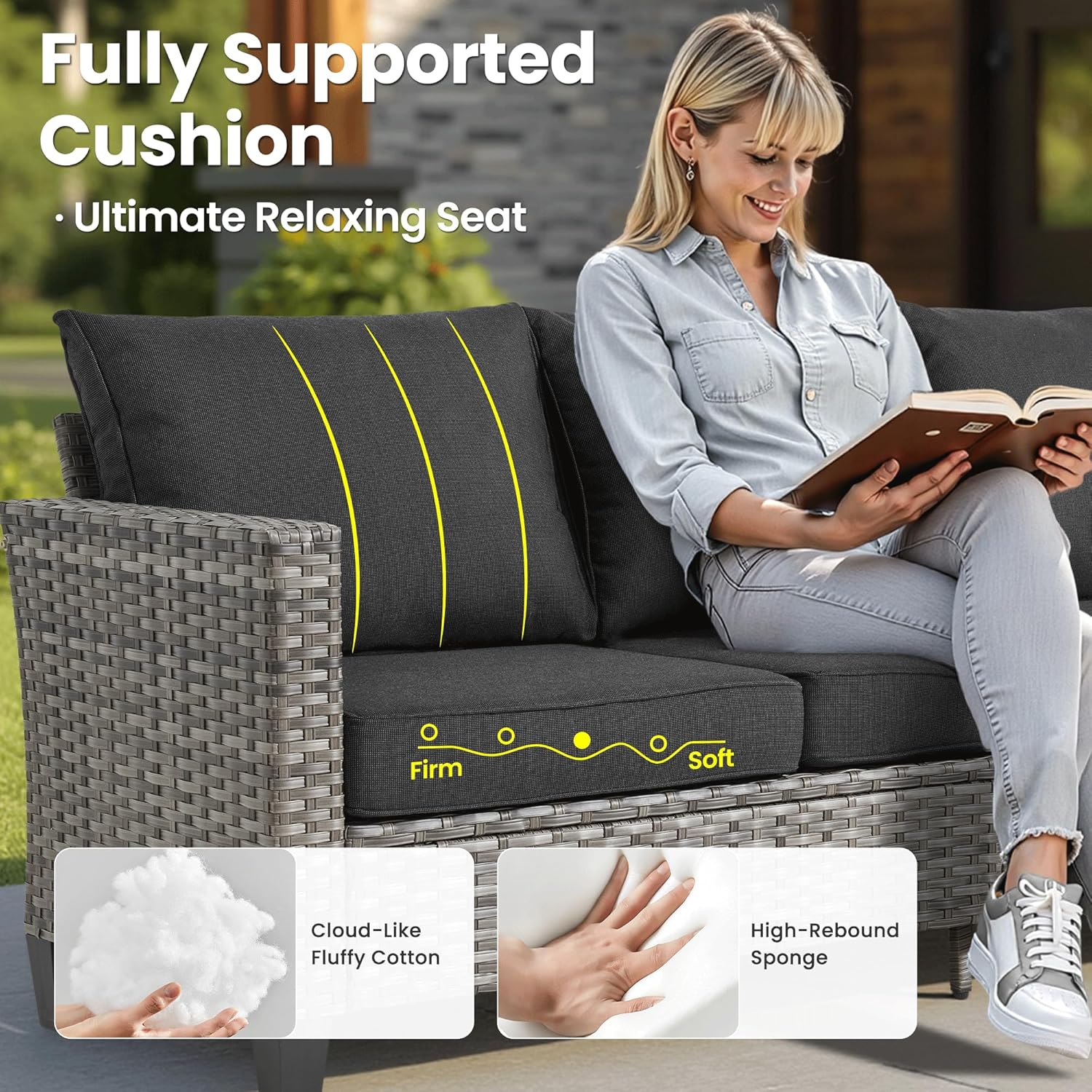 ovios 5 Pieces Patio Furniture Set, Outdoor Wicker Rattan Sofa Couch with 42